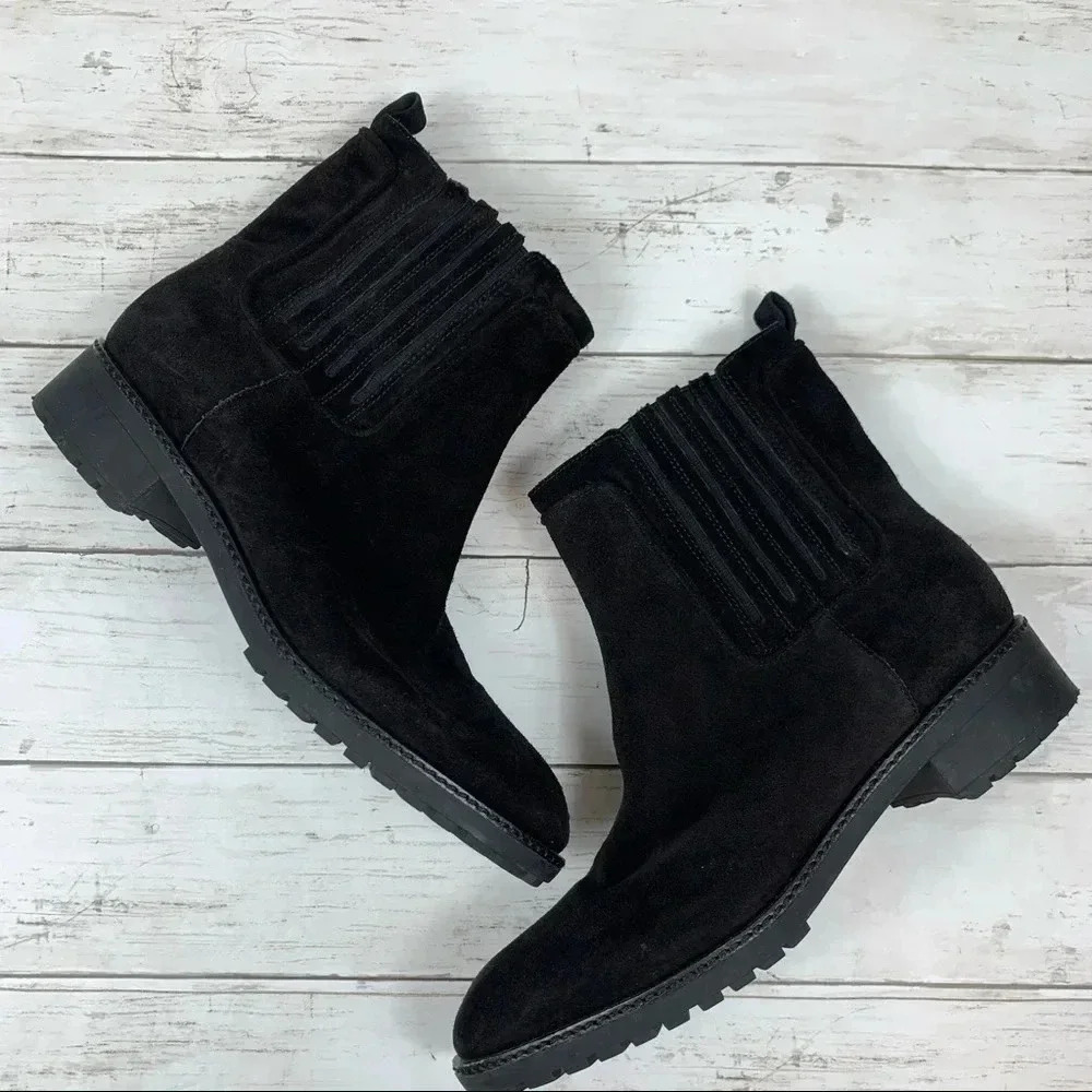 Via Spiga Black Suede Leather Ankle Chunky Boots Moto Biker Classic All Black 10
